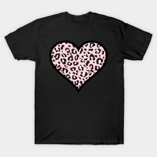 Millennial Pink, Black, and White Leopard Print Heart T-Shirt